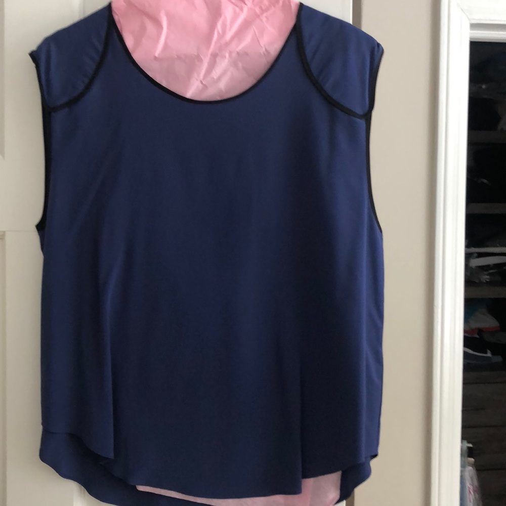Silk blue and black cap sleeve top